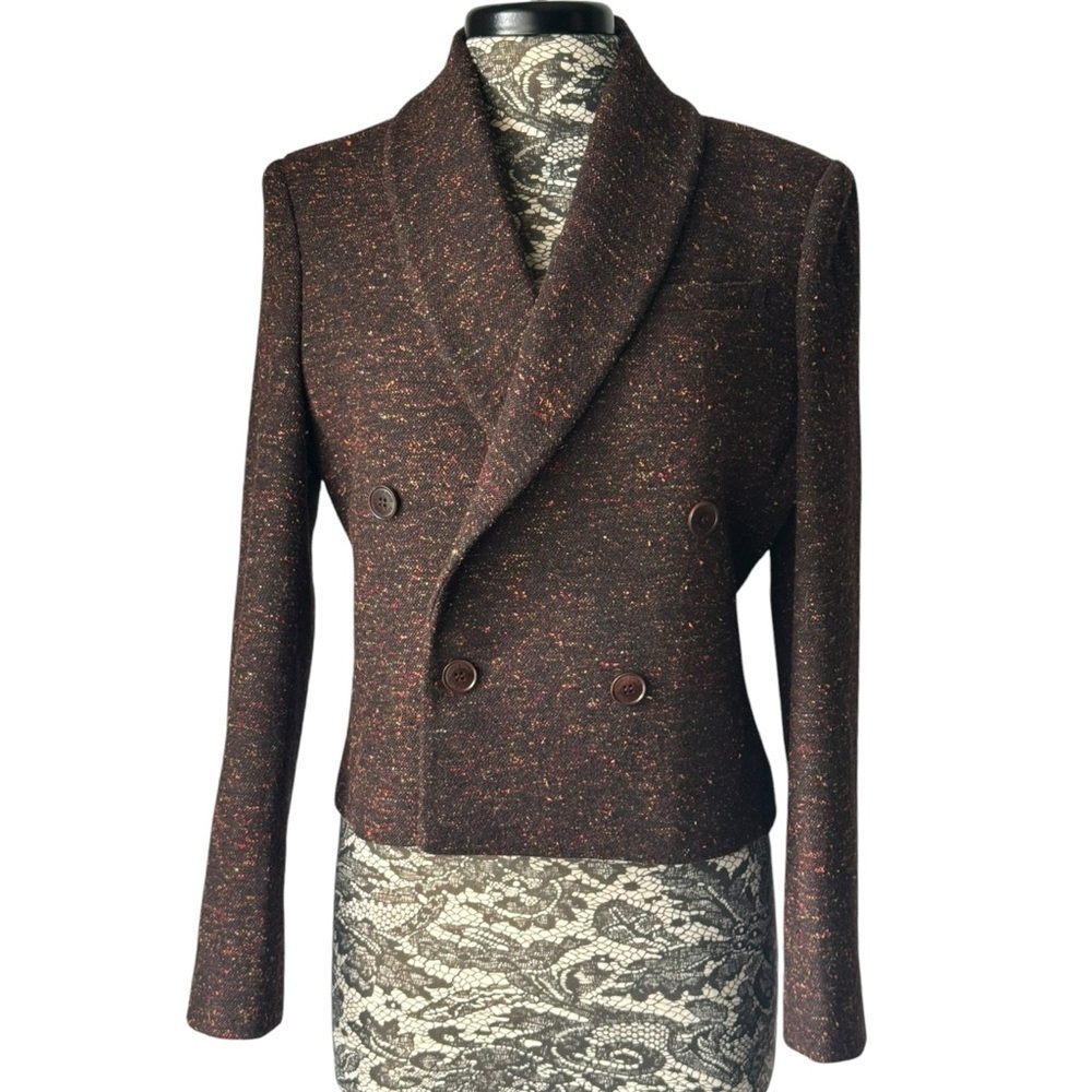 Anine Bing Crop Double Breasted Blazer Brown Size Small